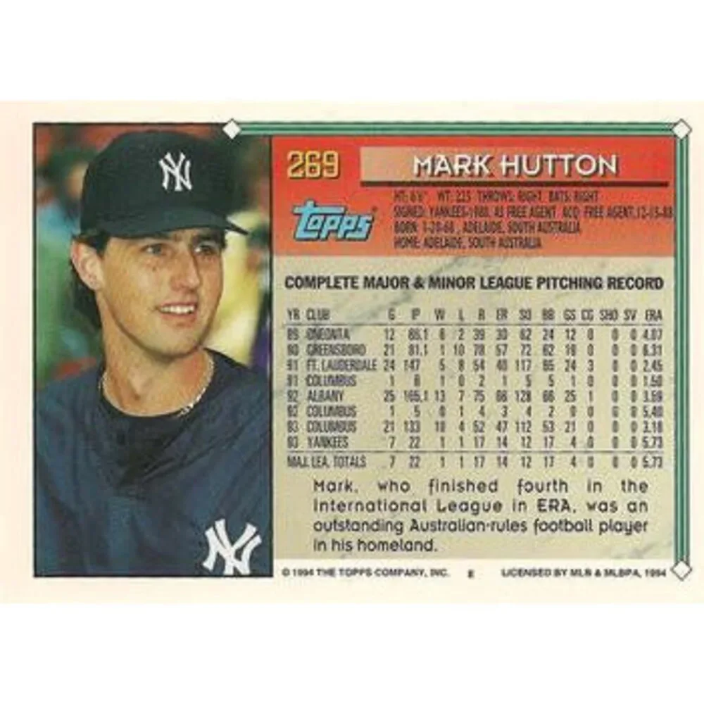 1994 Topps Mark Hutton # 269 New York Yankees